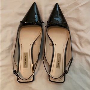Zara Black Patent Flats Gold Heel and Bow 41